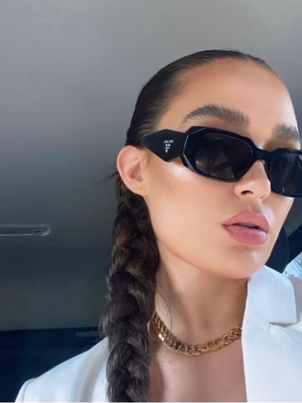 Prada Symbole Rectangular Black Sunglasses